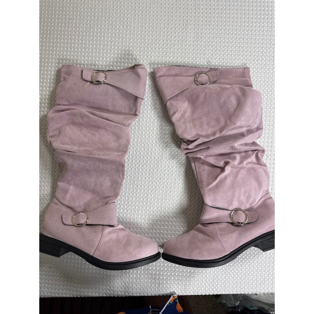WYOVW Boots Women 45 Slouchy Mid Calf Light Purple Faux Suede Buckle EUC